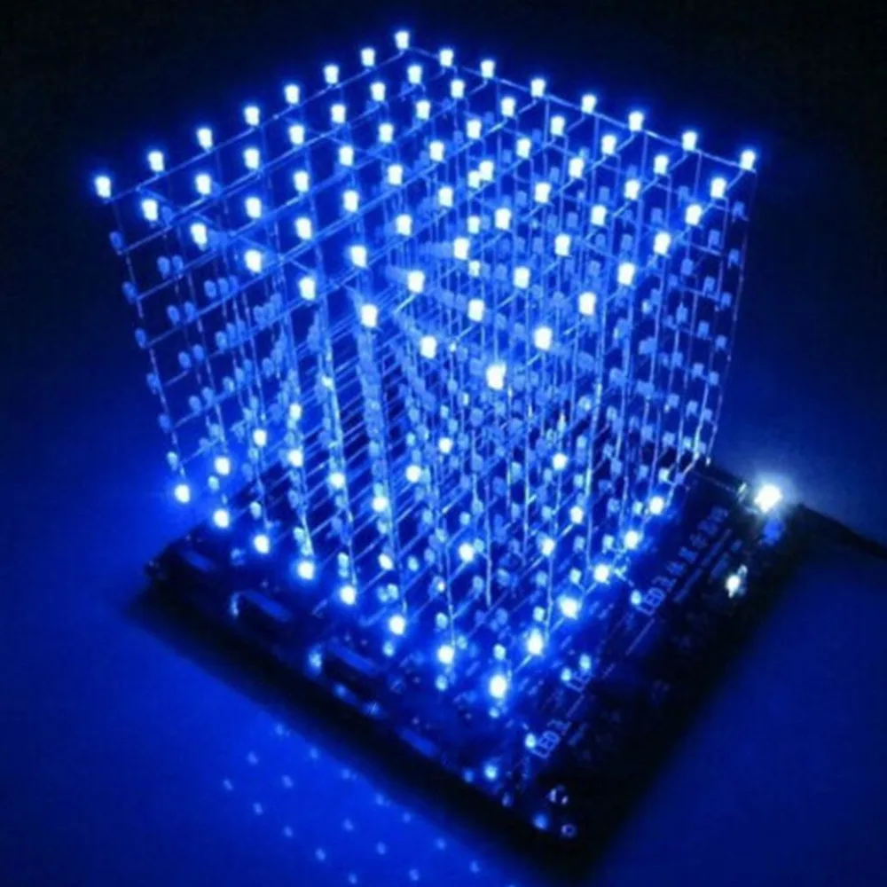Лидер продаж по всему миру 3D Squared DIY Kit 8x8x8 3 мм LED Куб Белый светодиод синий/красный