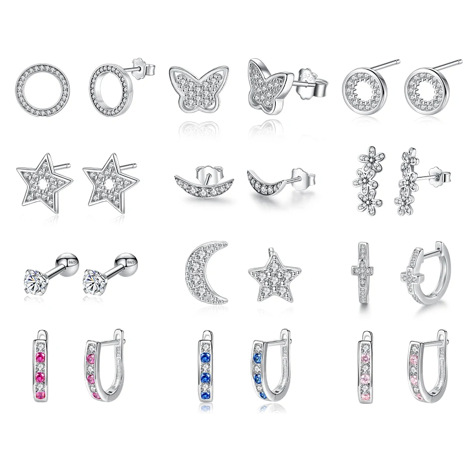 FOREWE 925 Sterling Silver Stud Earrings Crystal Moon Star Flower Circle Butterfly Silver Earrings For Women Fashion Jewelry
FOREWE 925 Sterling Silver Stud Earrings Crystal Moon Star Flower Circle Butterfly Silver Earrings For Women Fashion Jewelry