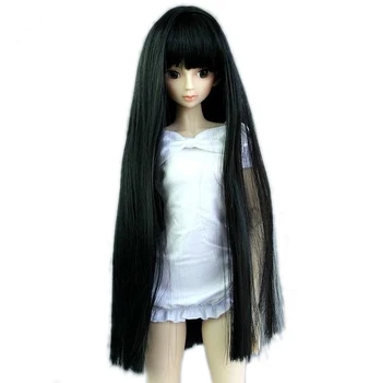 

[wamami] T02-11# Black Neat Bang Straight Long Wig 1/4 MSD 1/6 1/3 SD AOD BJD Doll 7"-8"