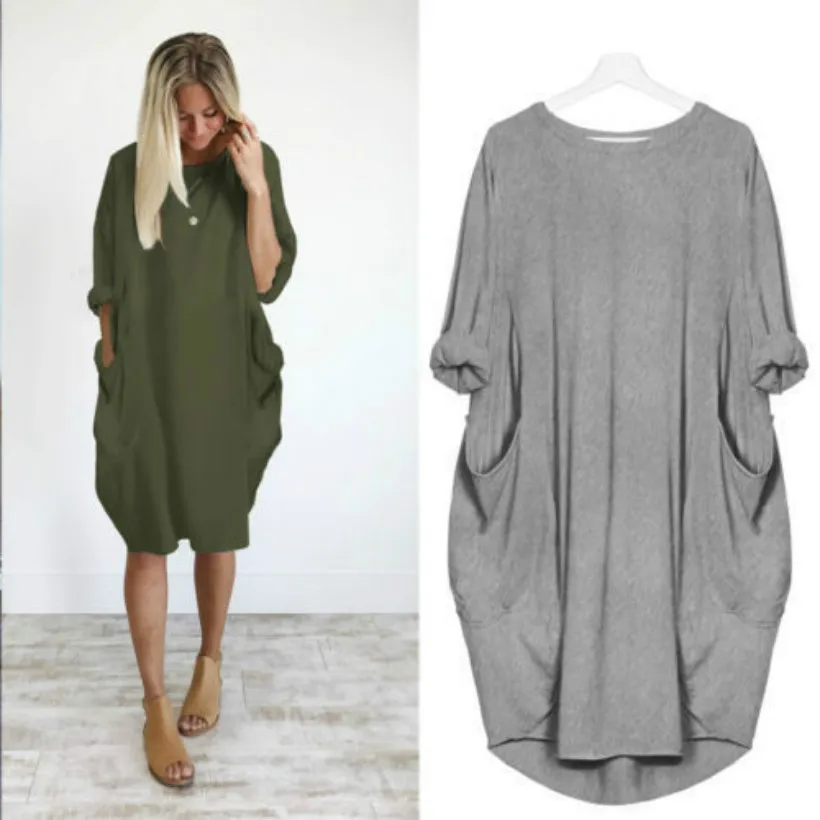 S-5XL Summer Loose Pocket Midi Dress Women Basic Design Round Neck Casual Baggy Long Tops Dress Plus Size
S-5XL Summer Loose Pocket Midi Dress Women Basic Design Round Neck Casual Baggy Long Tops Dress Plus Size