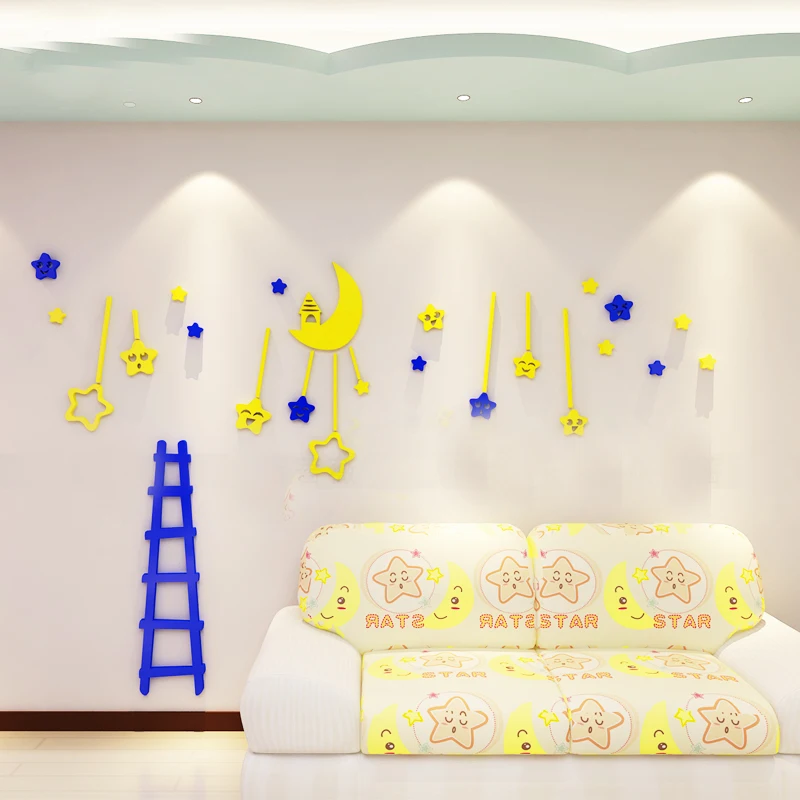 New arrival Moon stars Creative Acrylic 3D wall stickers For Kids Room Cartoon Kindergarten ceiling wall DIY art decor
New arrival Moon stars Creative Acrylic 3D wall stickers For Kids Room Cartoon Kindergarten ceiling wall DIY art decor