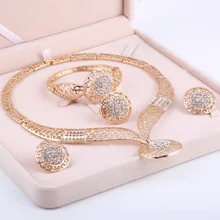 MINHIN Women Delicate Gold Bridal Jewelry Sets Rhinestone Pendant Collar Bracelet Crystal Earrings Rings Wedding Accessories MINHIN Women Delicate Gold Bridal Jewelry Sets Rhinestone Pendant Collar Bracelet Crystal Earrings Rings Wedding Accessories