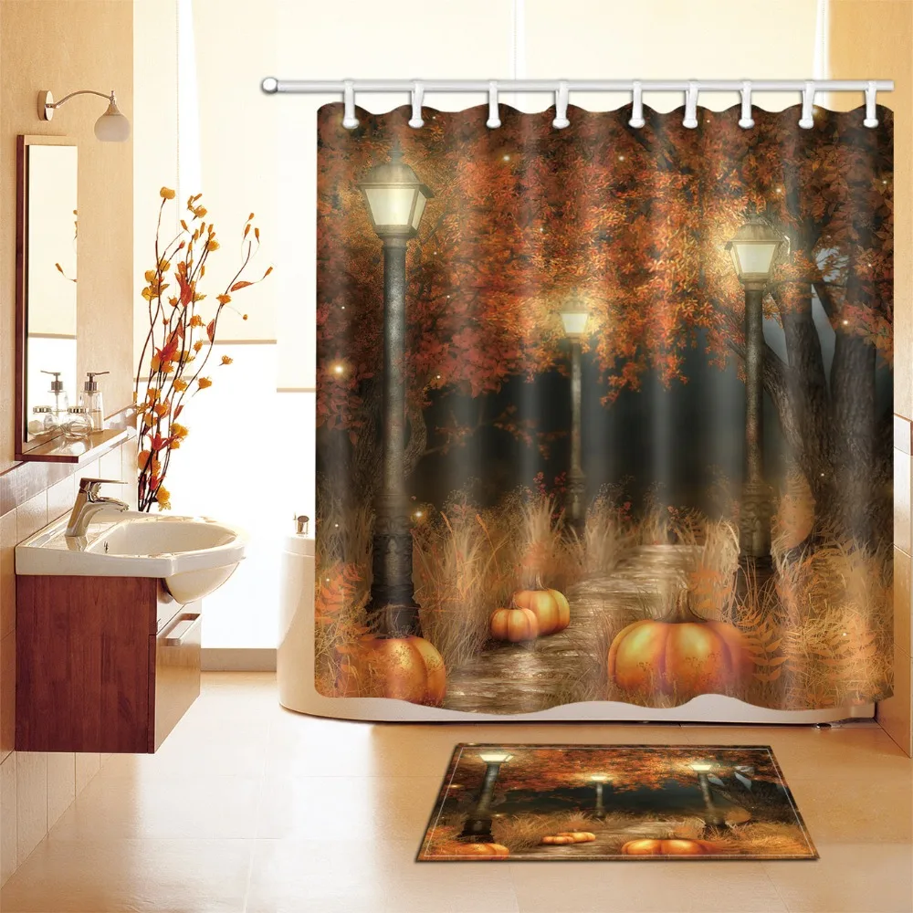 Fall Night Scenery Pumpkin Lights and Sycamore Tree Shower Curtain with Mat Set Waterproof Bathroom Fabric For Bathtub Decor
Fall Night Scenery Pumpkin Lights and Sycamore Tree Shower Curtain with Mat Set Waterproof Bathroom Fabric For Bathtub Decor