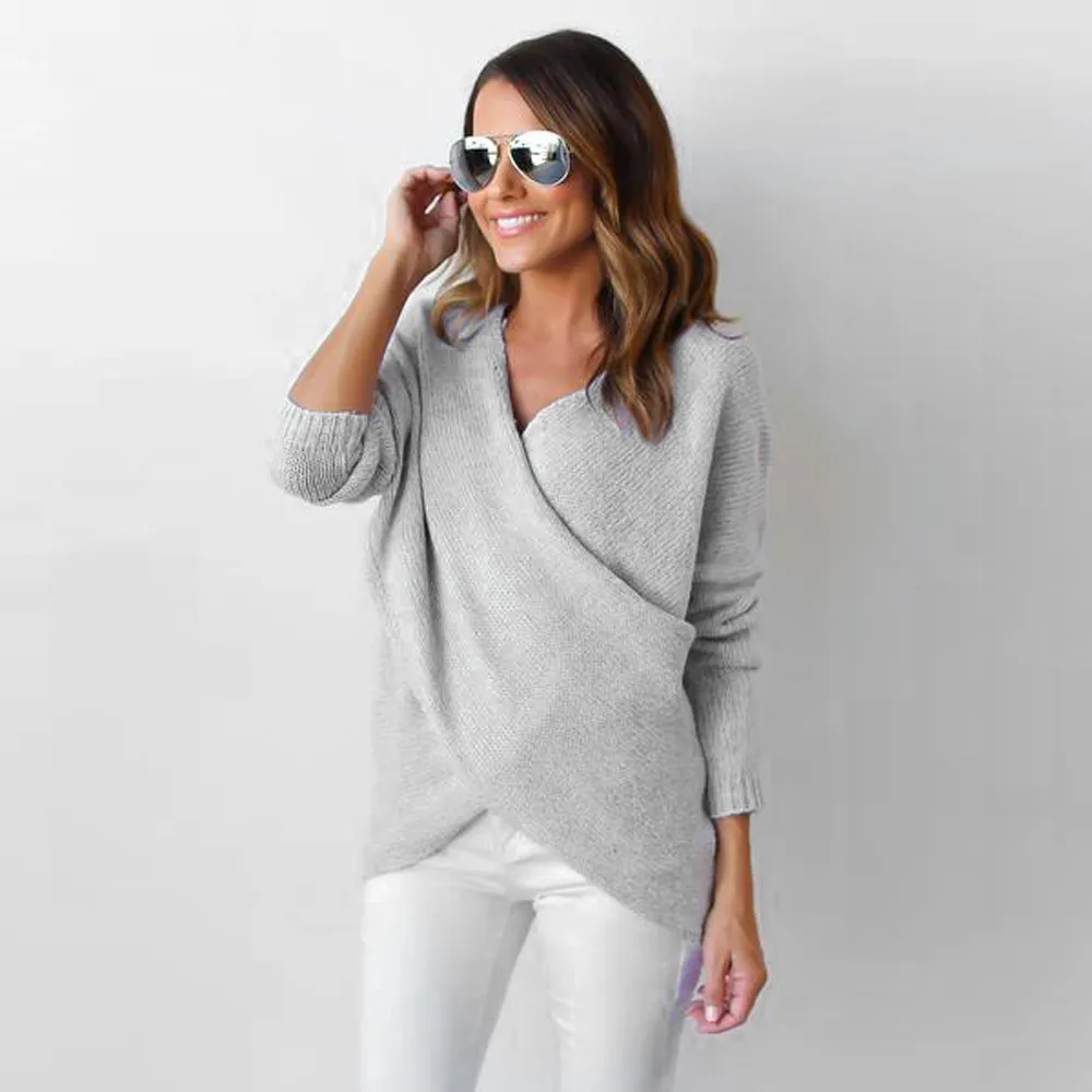 2019 V Neck Solid Women Sweaters Womens Long V-Neck Cross Long Sleeve Loose Knitted Sweater Casual Jumper Tops
2019 V Neck Solid Women Sweaters Womens Long V-Neck Cross Long Sleeve Loose Knitted Sweater Casual Jumper Tops