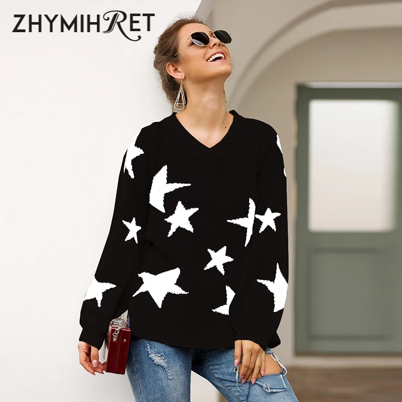ZHYMIHRET Fashion V Neck Star Print Knitted Sweater Women Autumn Winter Long Lantern Sleeve Pullovers Jumper 2019 Streetwear
ZHYMIHRET Fashion V Neck Star Print Knitted Sweater Women Autumn Winter Long Lantern Sleeve Pullovers Jumper 2019 Streetwear