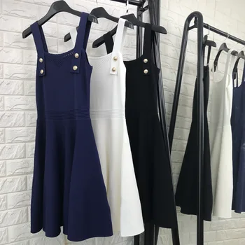 New 2017 autumn winter fashion women sexy knit dress gold color buttons spaghetti strap a-line casual dresses white black blue
New 2017 autumn winter fashion women sexy knit dress gold color buttons spaghetti strap a-line casual dresses white black blue