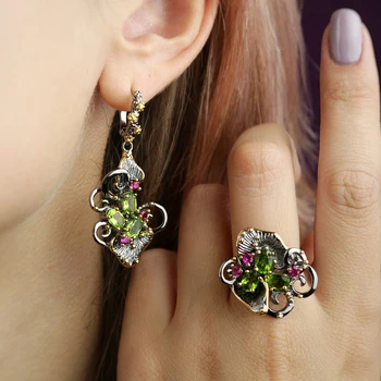 Olivine Crystal Earrings Ring Jewellery Set Leaf Dangle Earrings Color Zircon Gun Metal Nice 2pcs Jewelry Sets for Women
Olivine Crystal Earrings Ring Jewellery Set Leaf Dangle Earrings Color Zircon Gun Metal Nice 2pcs Jewelry Sets for Women