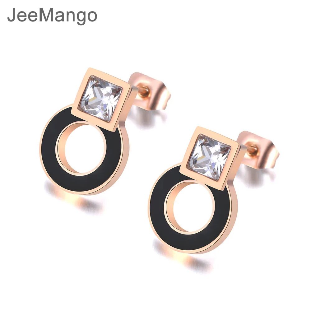 JeeMango Stainless Steel Black Acrylic Circle Square CZ Crystal Earrings For Women Rose Gold Engagement Earrings Jewelry JE19048 
JeeMango Stainless Steel Black Acrylic Circle Square CZ Crystal Earrings For Women Rose Gold Engagement Earrings Jewelry JE19048