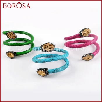 BOROSA 5pcs Genuine Snakeskin Drusy Bangles with CZ Micro Pave Hamsa Hand Charms Paved Zircons Adjustable Bangle Jewelry JAB897
BOROSA 5pcs Genuine Snakeskin Drusy Bangles with CZ Micro Pave Hamsa Hand Charms Paved Zircons Adjustable Bangle Jewelry JAB897