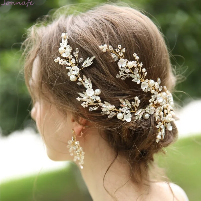 

Jonnafe Handmade Delicate Women Headpiece Gold Crystal Bridal Hair Vine Crown Handmade Wedding Hair Clip Accessories