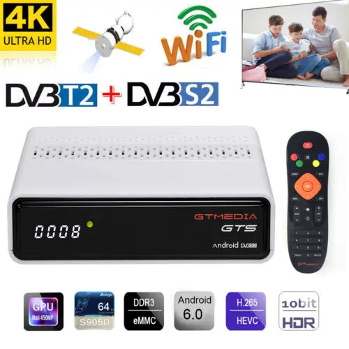 Freesat GTmedia GTS Android 6.0 4K Smart TV BOX Amlogic S905D Combo DVB-S2 Satellite Receiver 2G/8GB BT4.0 Set top box cccam m3u
Freesat GTmedia GTS Android 6.0 4K Smart TV BOX Amlogic S905D Combo DVB-S2 Satellite Receiver 2G/8GB BT4.0 Set top box cccam m3u