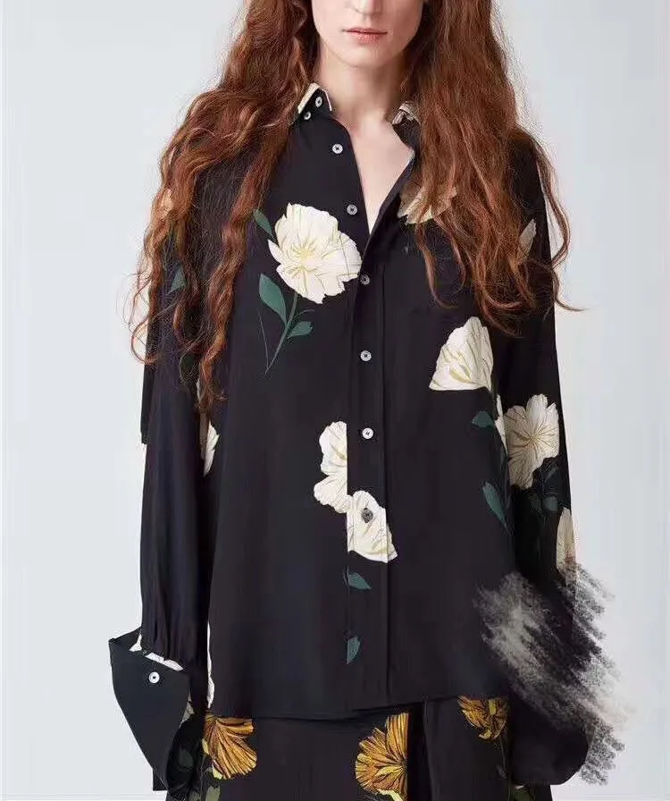 Vintage Black Floral Print Viscose Brave shirt Front Buttoned up Long Sleeves Buttoned Cuffs Fashion top
Vintage Black Floral Print Viscose Brave shirt Front Buttoned up Long Sleeves Buttoned Cuffs Fashion top
