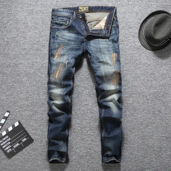 Italian Vintage Designer Men Jeans Slim Fit Patckwork Cotton Long Pants Ripped Jeans Blue Color High Quality Brand Jeans Men
Italian Vintage Designer Men Jeans Slim Fit Patckwork Cotton Long Pants Ripped Jeans Blue Color High Quality Brand Jeans Men