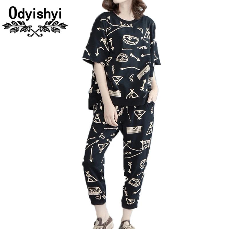 Summer Large size Women Two-piece Set Printing Short-sleeved Tops+Pants Suits Pantsuit Loose Casual Set Female Sportswear HS357
Summer Large size Women Two-piece Set Printing Short-sleeved Tops+Pants Suits Pantsuit Loose Casual Set Female Sportswear HS357
