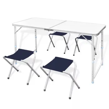 vidaXL Stable And Durable Foldable Camping Table Height Adjustable With 4 Stools Suitable For Kitchens Decks Picnics
vidaXL Stable And Durable Foldable Camping Table Height Adjustable With 4 Stools Suitable For Kitchens Decks Picnics
