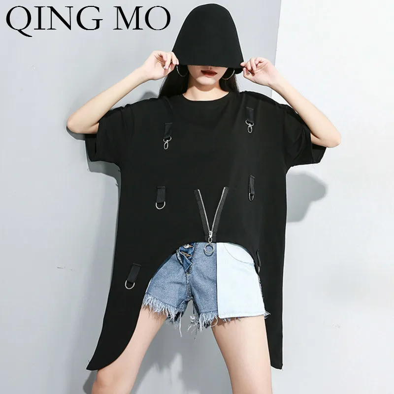 QING MO Black White Grey Irregular T Shirt Women Zipper Decorate T Shirt O Neck Short Sleeve Top 2019 Summer ZQY972
QING MO Black White Grey Irregular T Shirt Women Zipper Decorate T Shirt O Neck Short Sleeve Top 2019 Summer ZQY972
