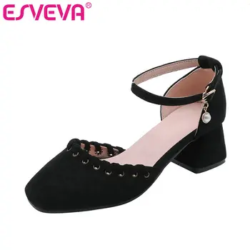 ESVEVA 2019 Women Pumps Square Med Heel Flock Bead Buttoned Retro Ankle Strap Shallow Black Single Shoes Size 34-43
ESVEVA 2019 Women Pumps Square Med Heel Flock Bead Buttoned Retro Ankle Strap Shallow Black Single Shoes Size 34-43