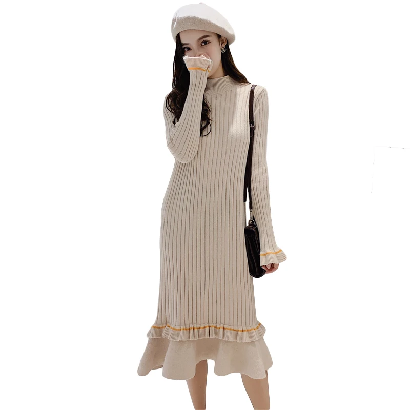 Knitted Sweater Dress Women Autumn 2018 Elastic Turtleneck Long Sleeve Bodycon Dress Elegnt Ruffles Party Midi Winter Dress
Knitted Sweater Dress Women Autumn 2018 Elastic Turtleneck Long Sleeve Bodycon Dress Elegnt Ruffles Party Midi Winter Dress