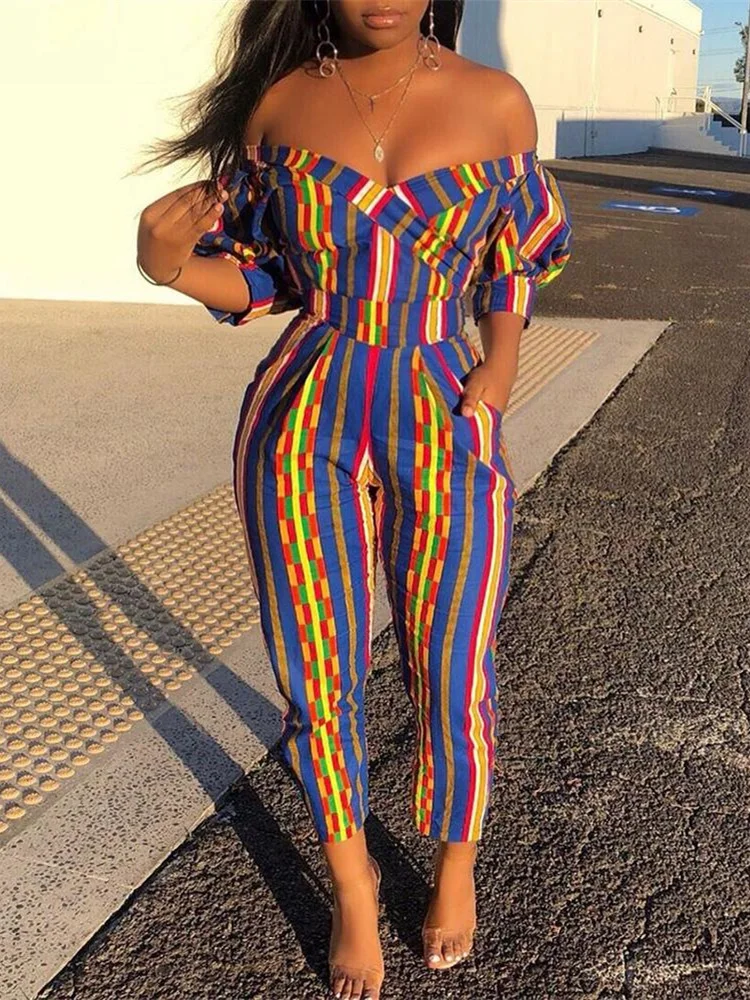 Off Shoulder Casual Colorful Striped Puffed Sleeve Jumpsuit 2019 Autumn Women Elegant Vacation Leisure Romper Female Overalls
Off Shoulder Casual Colorful Striped Puffed Sleeve Jumpsuit 2019 Autumn Women Elegant Vacation Leisure Romper Female Overalls