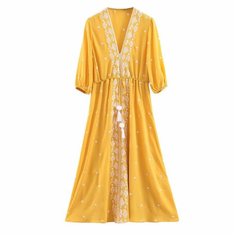 Women's Clothing Dress 2019 Yellow Embroidered Tassel Hanging Ornament Dress Ms Summer Bohemian Beach Seaside Resort Style
Women's Clothing Dress 2019 Yellow Embroidered Tassel Hanging Ornament Dress Ms Summer Bohemian Beach Seaside Resort Style