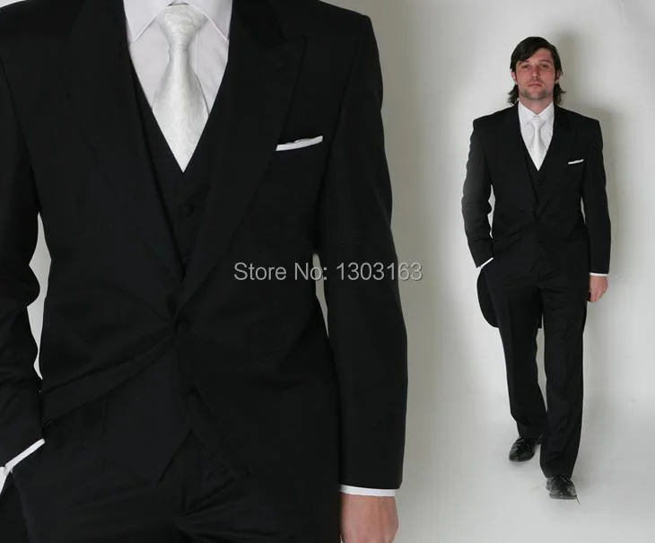 Image Fashion Men Suits Morning style Black Groom Tuxedos Groomsmen Men Wedding Suits Bridegroom (Jacket+Pants+Vest+Tie) Free Shipping