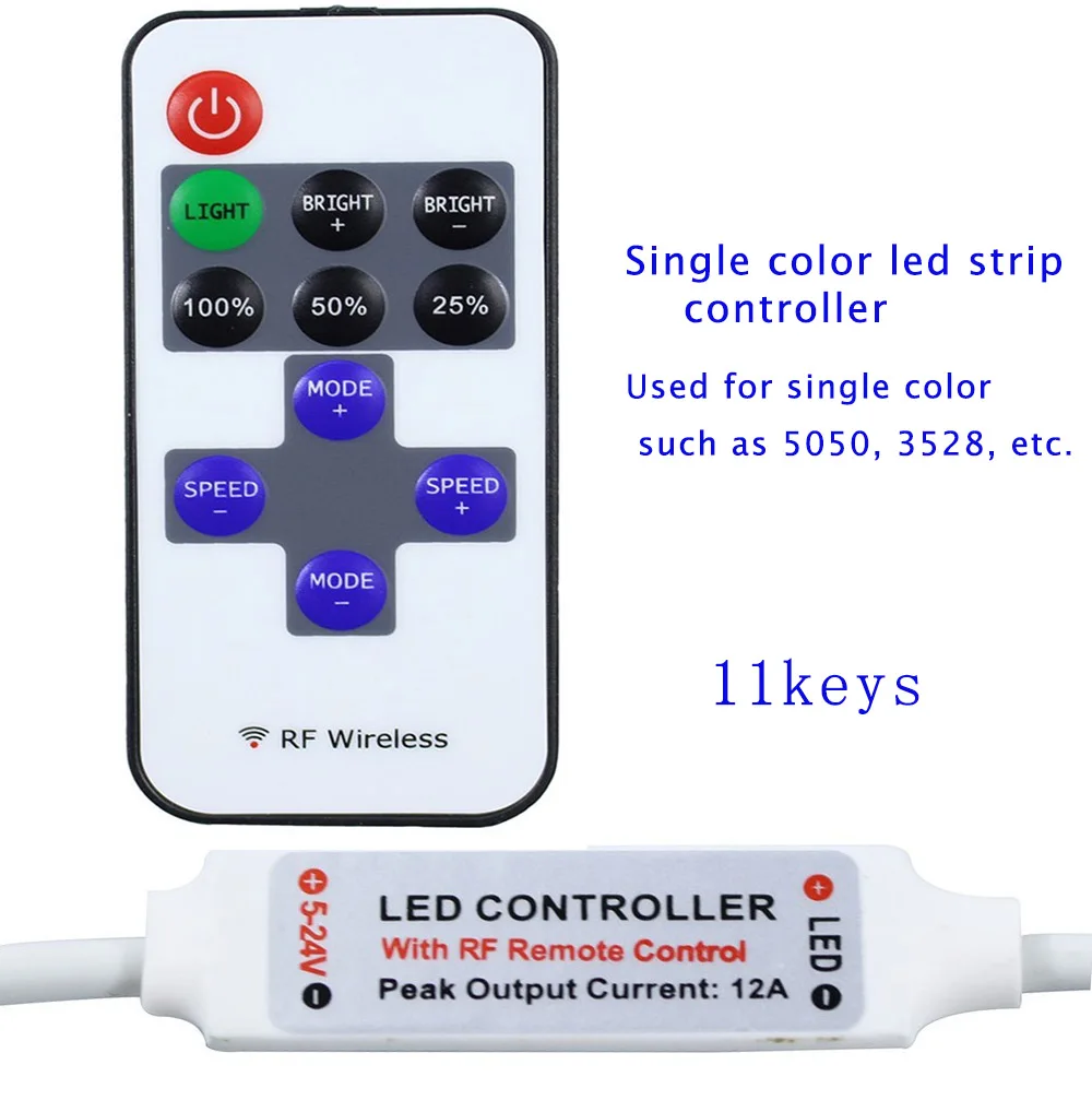 RGB Controller Led Mini Wireless Remote Controller for Single Color LED Strip Lights, RF Dimmer for DC5~24V 12A LED Light Strips
RGB Controller Led Mini Wireless Remote Controller for Single Color LED Strip Lights, RF Dimmer for DC5~24V 12A LED Light Strips