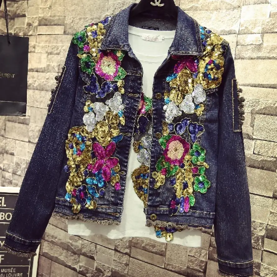 New Fashion Spring Autumn Women Colorful Floral Sequins Blue Denim Jacket Slim Long Sleeve Jeans Coat plus size 2XL
New Fashion Spring Autumn Women Colorful Floral Sequins Blue Denim Jacket Slim Long Sleeve Jeans Coat plus size 2XL
