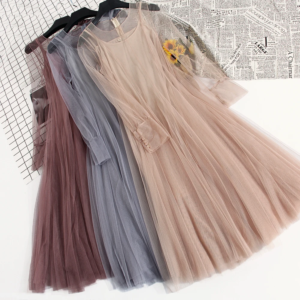 2PCS Women Sexy Draped Mesh Gauze A-Line Dress Elegant Female O-Neck Long Sleeve Vestidos Elastic Zipper Skinny One-piece Dress
2PCS Women Sexy Draped Mesh Gauze A-Line Dress Elegant Female O-Neck Long Sleeve Vestidos Elastic Zipper Skinny One-piece Dress