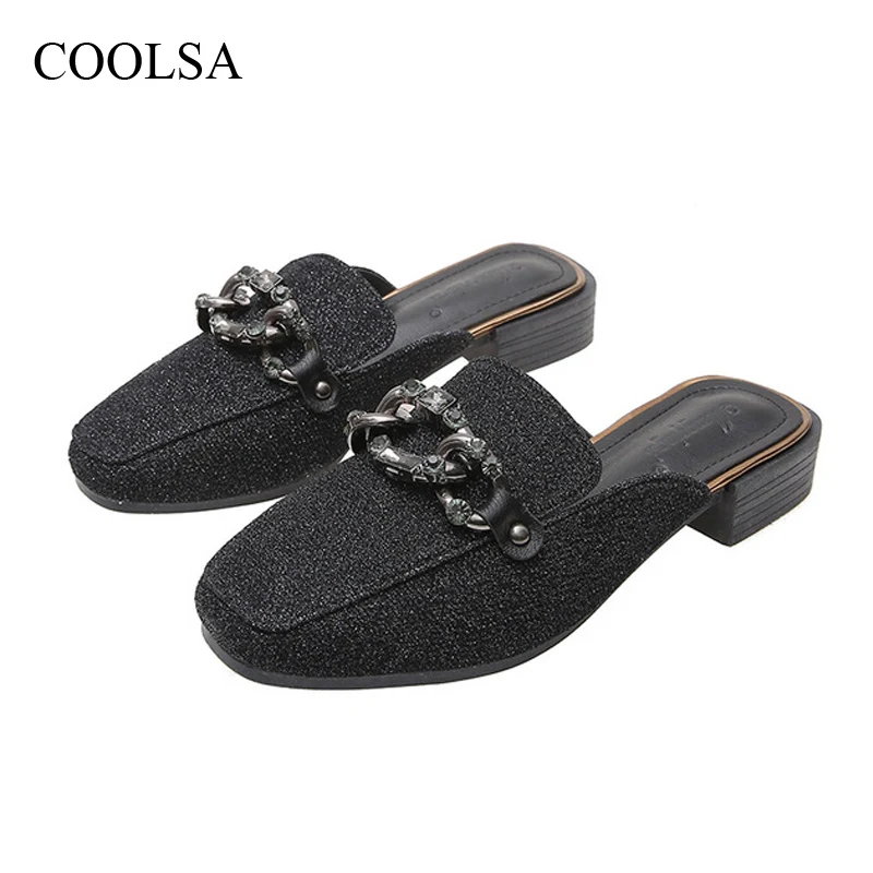 New Women's Chain Mules Solid PU Toe-covered Slippers Quality Sequins Square Heel Slides Designer Metal Buckle Shoes Plus Size
New Women's Chain Mules Solid PU Toe-covered Slippers Quality Sequins Square Heel Slides Designer Metal Buckle Shoes Plus Size
