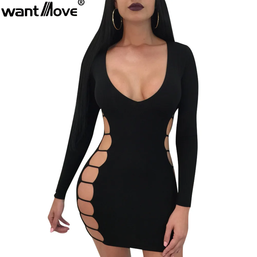 Wantmove 2018 autumn new fashion dress solid color long sleeve sexy hollow v neck slim hip club mini dress WM483
Wantmove 2018 autumn new fashion dress solid color long sleeve sexy hollow v neck slim hip club mini dress WM483