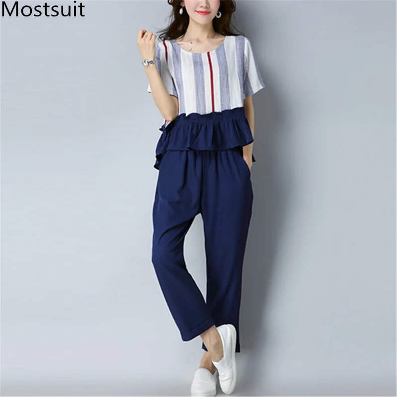 M-3xl Summer Cotton Linen 2 Piece Sets Women Plus Size Short Sleeve Striped Tunics Tops And Pants Casual Suits Dark Blue Khaki
M-3xl Summer Cotton Linen 2 Piece Sets Women Plus Size Short Sleeve Striped Tunics Tops And Pants Casual Suits Dark Blue Khaki