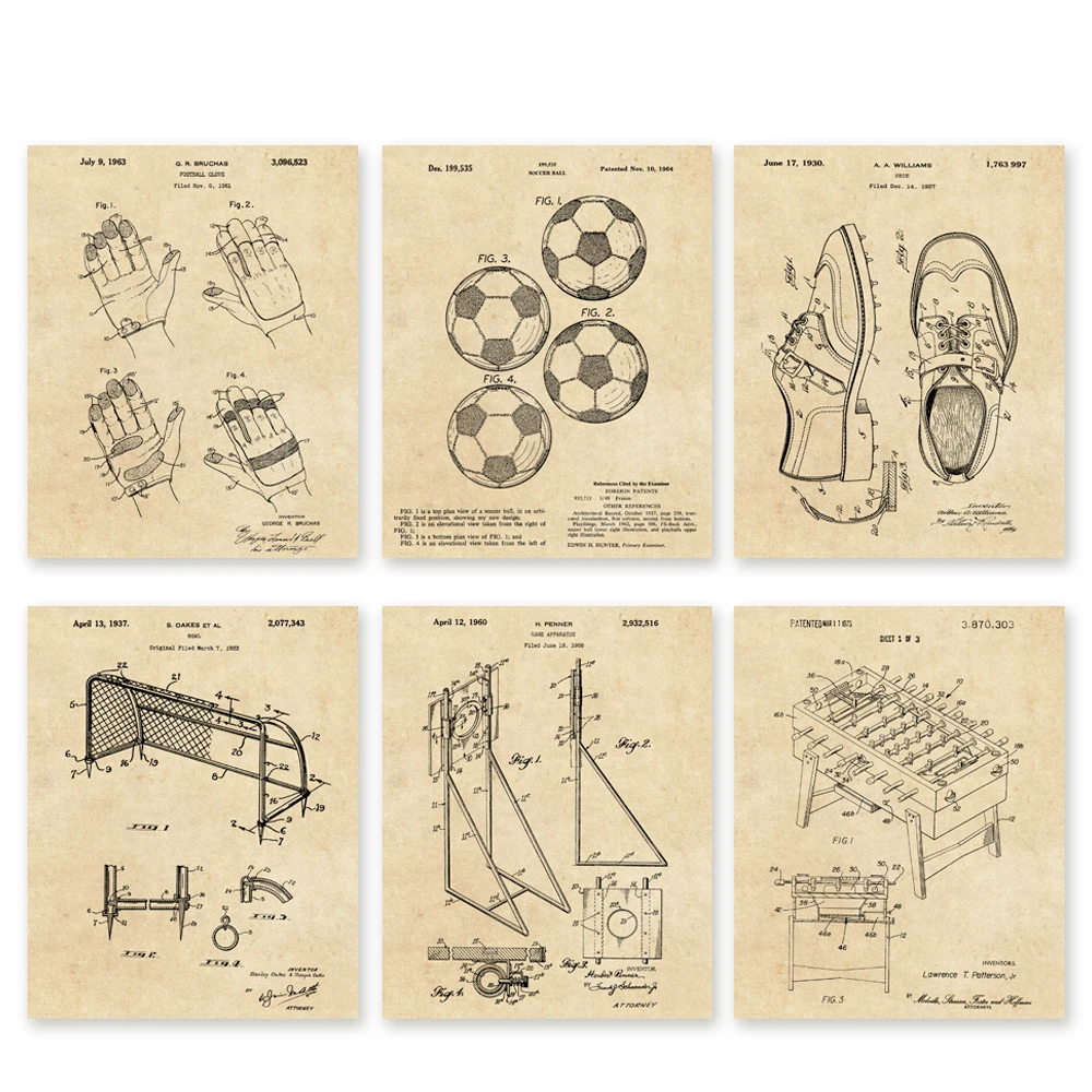 Soccer European football patent art 6 in1 set Vintage patent art prints poster unframed / football club wall decor
Soccer European football patent art 6 in1 set Vintage patent art prints poster unframed / football club wall decor