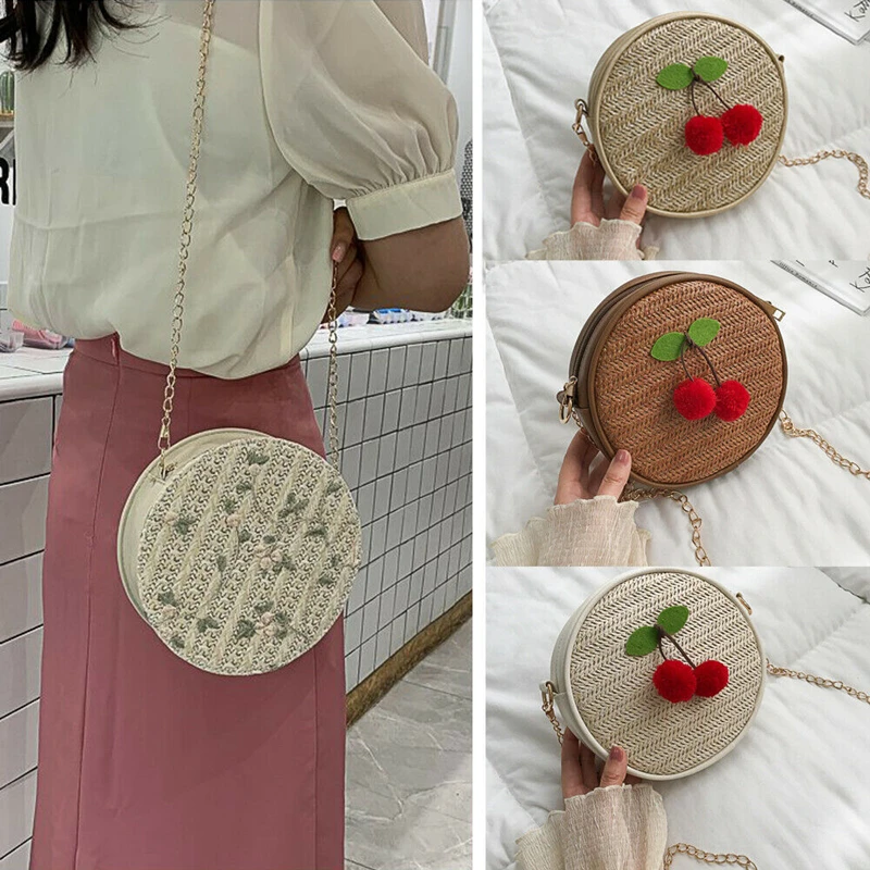 Women Summer Floral Fruit Print Lace Hand-Woven Straw Rattan Bag Cicular Shape Chain Handbag Wicker Crossbody Beach
Women Summer Floral Fruit Print Lace Hand-Woven Straw Rattan Bag Cicular Shape Chain Handbag Wicker Crossbody Beach