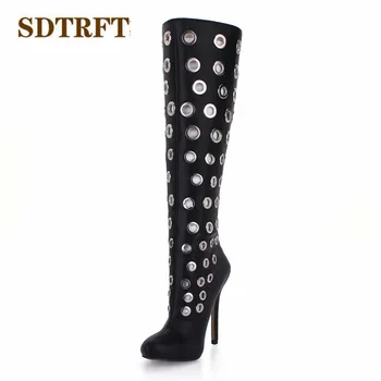 SDTRFT Stilettos 12cm thin heeled Motorcycle Knee-High boots shoes Woman Botas Dress Rivet hollowed out pumps Plus:35-42 43
SDTRFT Stilettos 12cm thin heeled Motorcycle Knee-High boots shoes Woman Botas Dress Rivet hollowed out pumps Plus:35-42 43