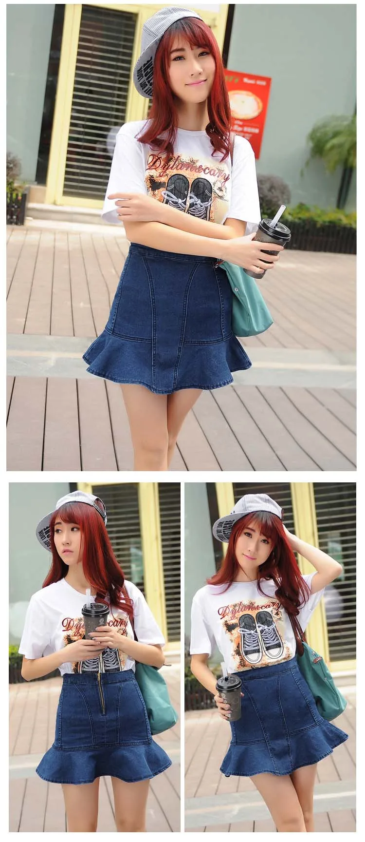 2018 fashion autumn newWomen's Clothing Summer Denim Skirts Plus Size Empire Stretch Sexy Jean Skirt Ladies Blue Jupe Ruffles Mini A-line Skirts (7)