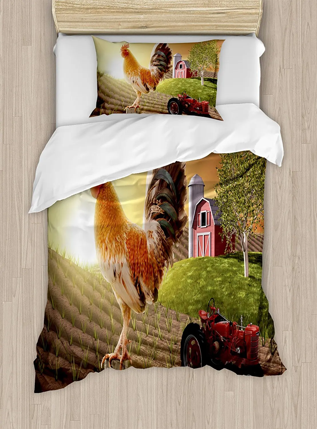 Country Duvet Cover Set Farm Barn Yard Image with Rooster Animal Early Bird Nature and Rising Sun Print 4 Piece Bedding Set
Country Duvet Cover Set Farm Barn Yard Image with Rooster Animal Early Bird Nature and Rising Sun Print 4 Piece Bedding Set