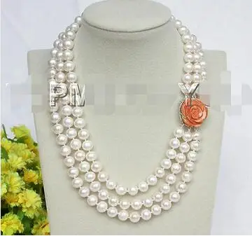 Free Shipping >> new hot Excellent 17" 10mm 3row round white pearls necklace 925 silver coral clasp
Free Shipping >> new hot Excellent 17" 10mm 3row round white pearls necklace 925 silver coral clasp