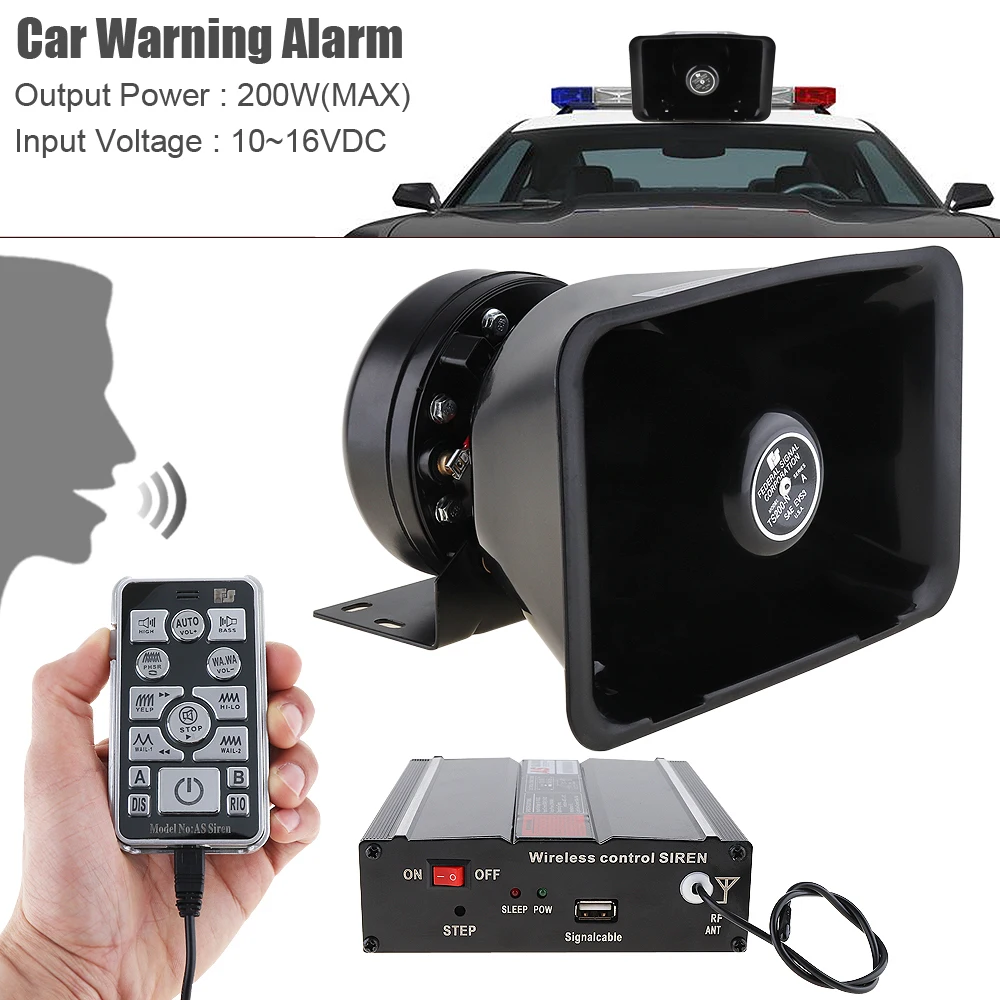 12V 200W 18 Tone Loud Vehicle Warning Alarm Police Siren Horn Speaker with MIC System & Wireless Remote Control
12V 200W 18 Tone Loud Vehicle Warning Alarm Police Siren Horn Speaker with MIC System & Wireless Remote Control