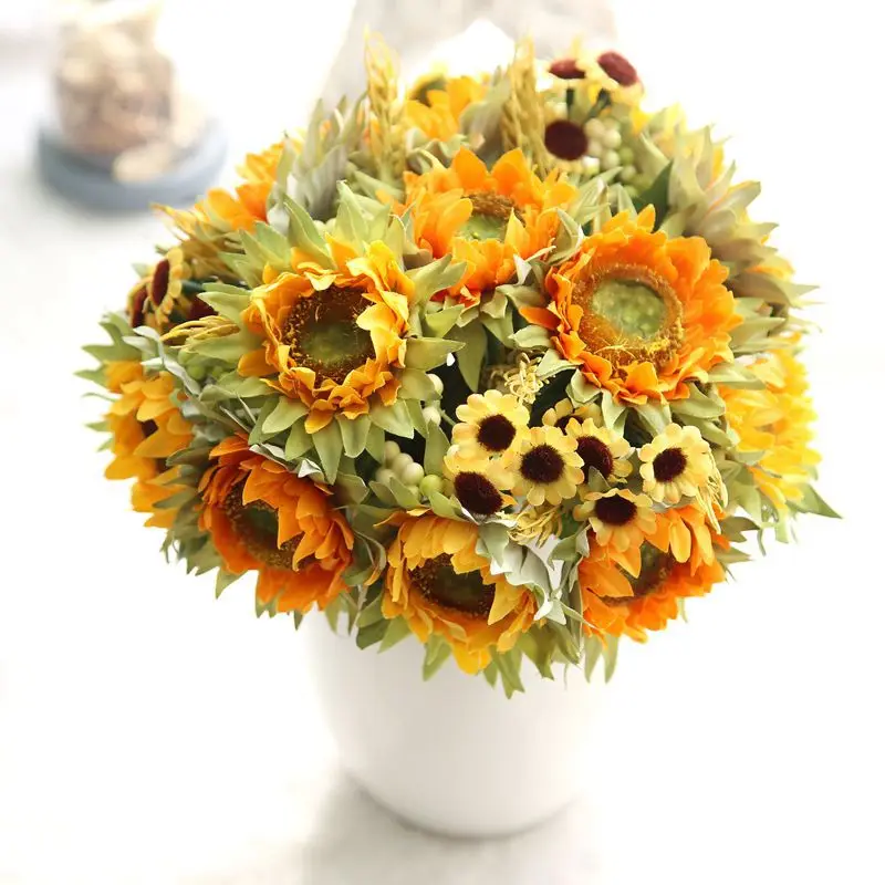 Autumn Decoration 5 Heads Yellow Sunflower Silk Artificial Flowers Bouquet For Home Decoration Office Party Garden Decor
Autumn Decoration 5 Heads Yellow Sunflower Silk Artificial Flowers Bouquet For Home Decoration Office Party Garden Decor