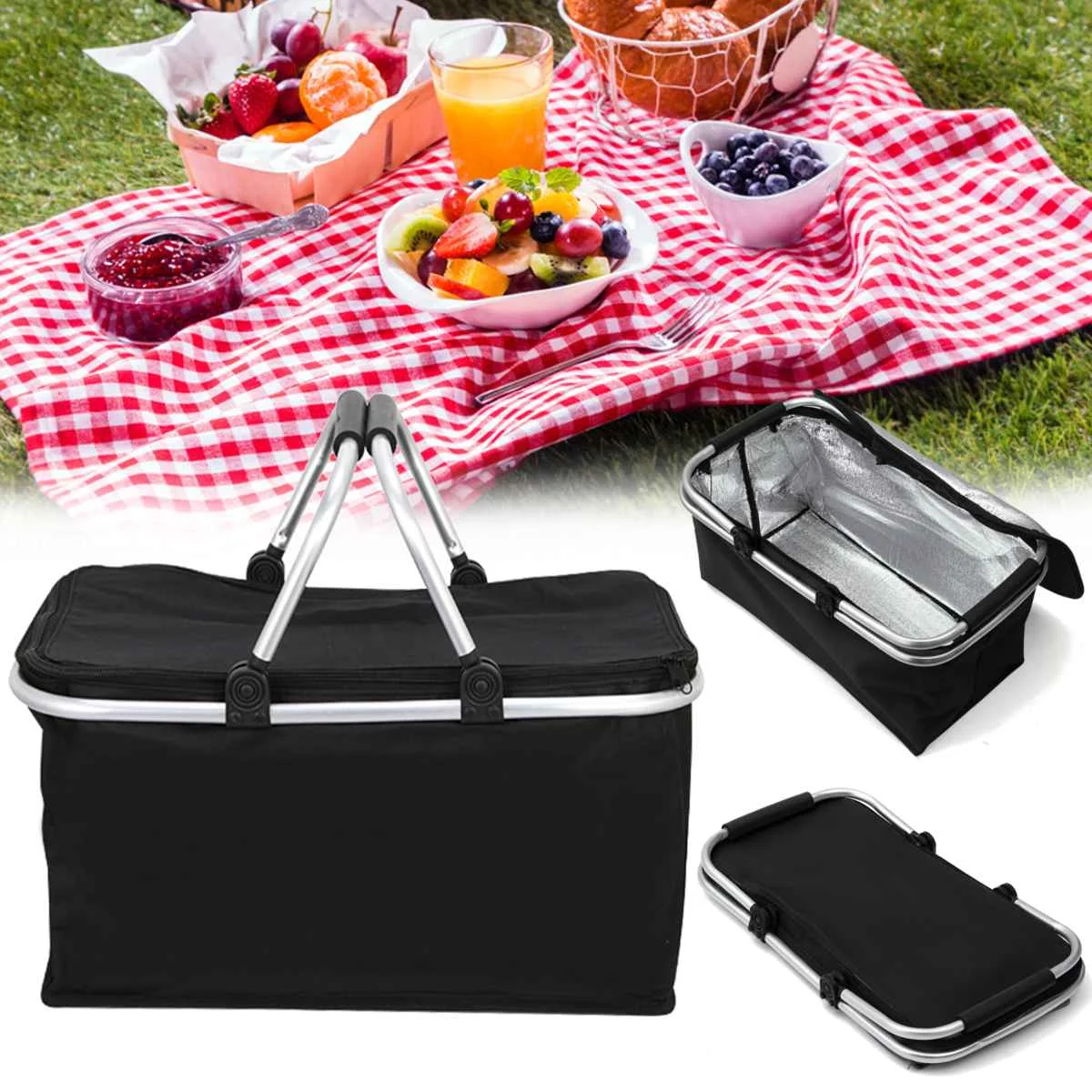 30L Large Outdoor Camping Folding Cooler Insulated Picnic Basket With Aluminum Frame Handles Foldable Black Picnic Basket
30L Large Outdoor Camping Folding Cooler Insulated Picnic Basket With Aluminum Frame Handles Foldable Black Picnic Basket