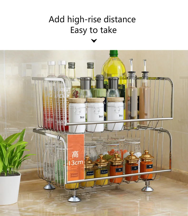 Estante de cocina de acero inoxidable 304, gran capacidad, cesta para