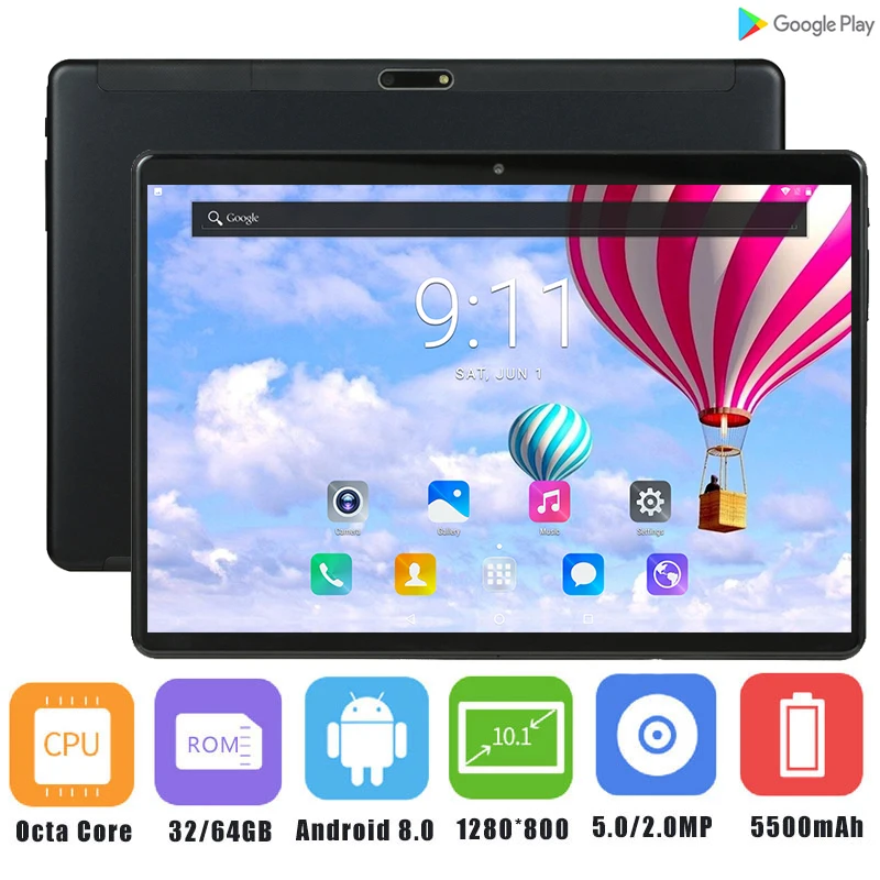 10 inch Android 8.0 Tablet Octa Core 4GB RAM 64GB Storage 1280x800 IPS Dual SIM Card WIFI GPS Bluetooth Media Pad 10.1 Tablets
10 inch Android 8.0 Tablet Octa Core 4GB RAM 64GB Storage 1280x800 IPS Dual SIM Card WIFI GPS Bluetooth Media Pad 10.1 Tablets