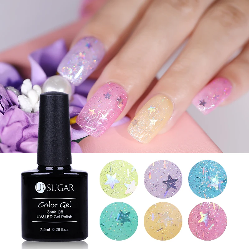 UR SUGAR 7.5ml Holographic Star Sequins Nail Gel Polish Shiny Glitter Crystal Semi-permanent Soak Off UV Gel Lacquer Varnishes
UR SUGAR 7.5ml Holographic Star Sequins Nail Gel Polish Shiny Glitter Crystal Semi-permanent Soak Off UV Gel Lacquer Varnishes