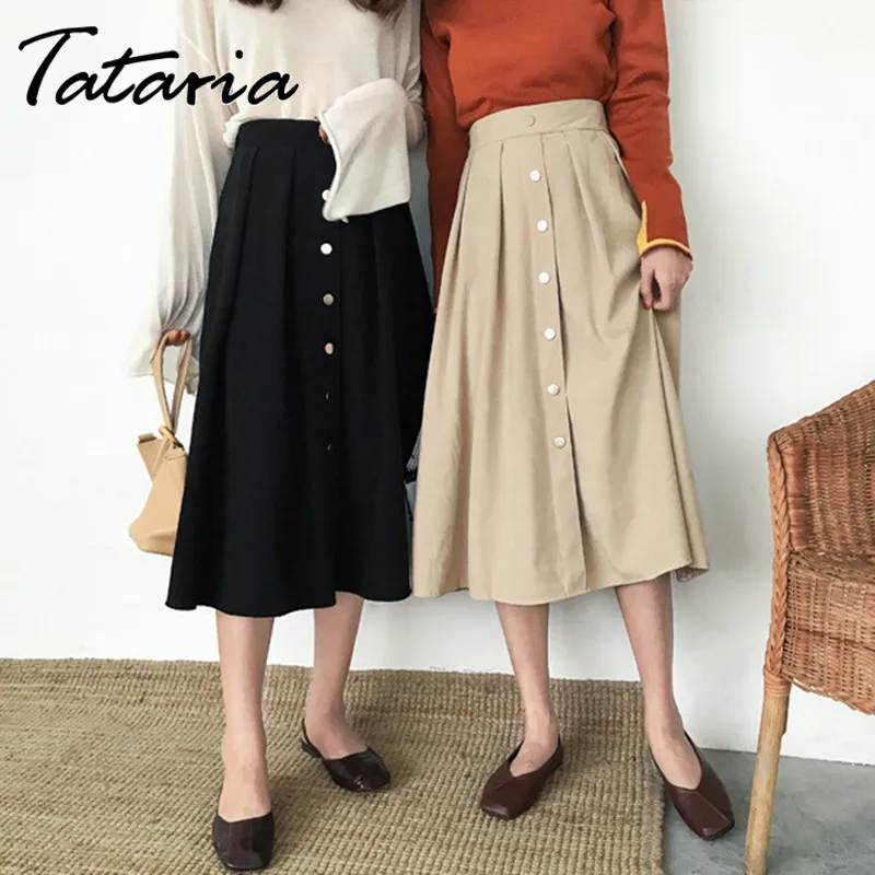 Tataria Women A Line Midi Skirt 2019 Thin School Mid Skirt Female High Waist Button Long Skirts Women's Elegant Skirt Jupe Femme
Tataria Women A Line Midi Skirt 2019 Thin School Mid Skirt Female High Waist Button Long Skirts Women's Elegant Skirt Jupe Femme