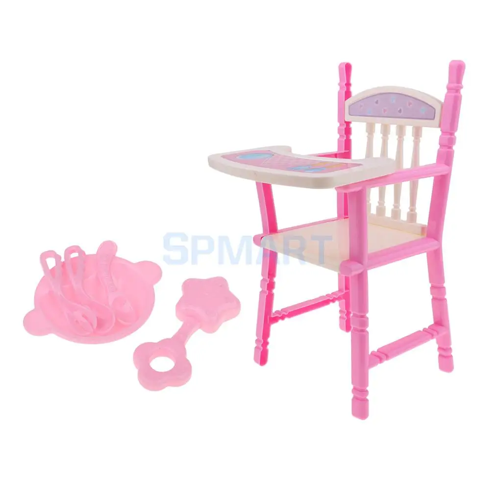 Foldable Doll Baby Toddler High Chair Tableware Playset for Reborn Doll for Mellchan Baby Dolls Accessories