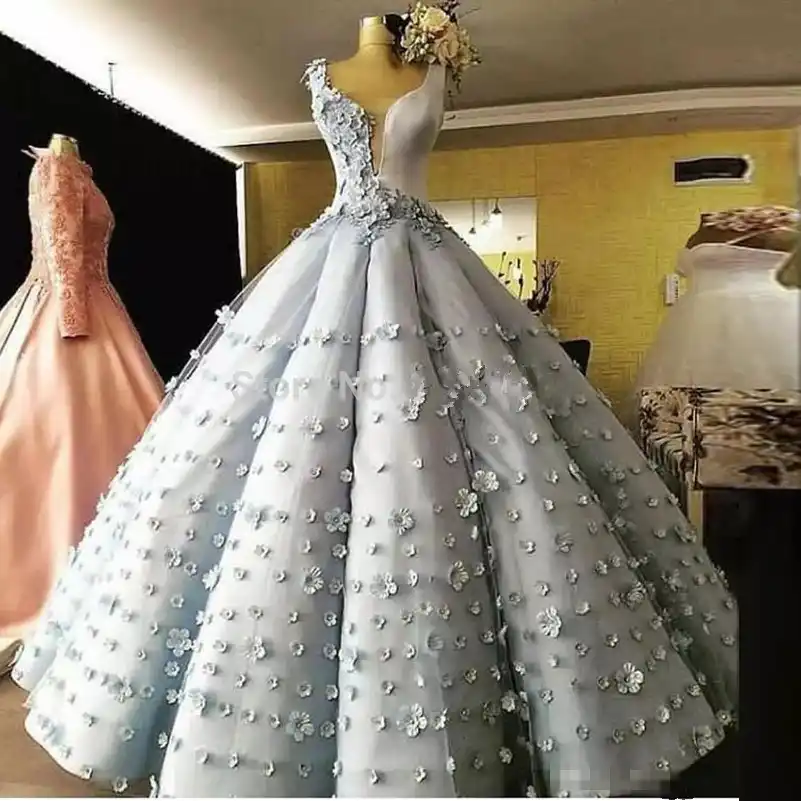 Silver Vestido De Noiva 2019 Muslim Wedding Dresses Ball Gown V