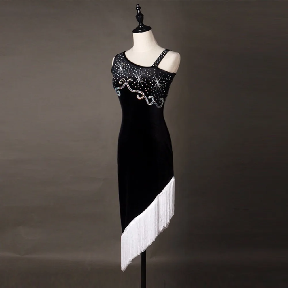 Фото 2018 латинское платье для танцев женские черные Цвет Сальса Стразы платья с