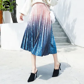 FOLOBE Gradient Color Velvet Elegant Long Skirts Women Fashion 2020 Autumn Winter High Waist Pleated Skirt Female
FOLOBE Gradient Color Velvet Elegant Long Skirts Women Fashion 2020 Autumn Winter High Waist Pleated Skirt Female