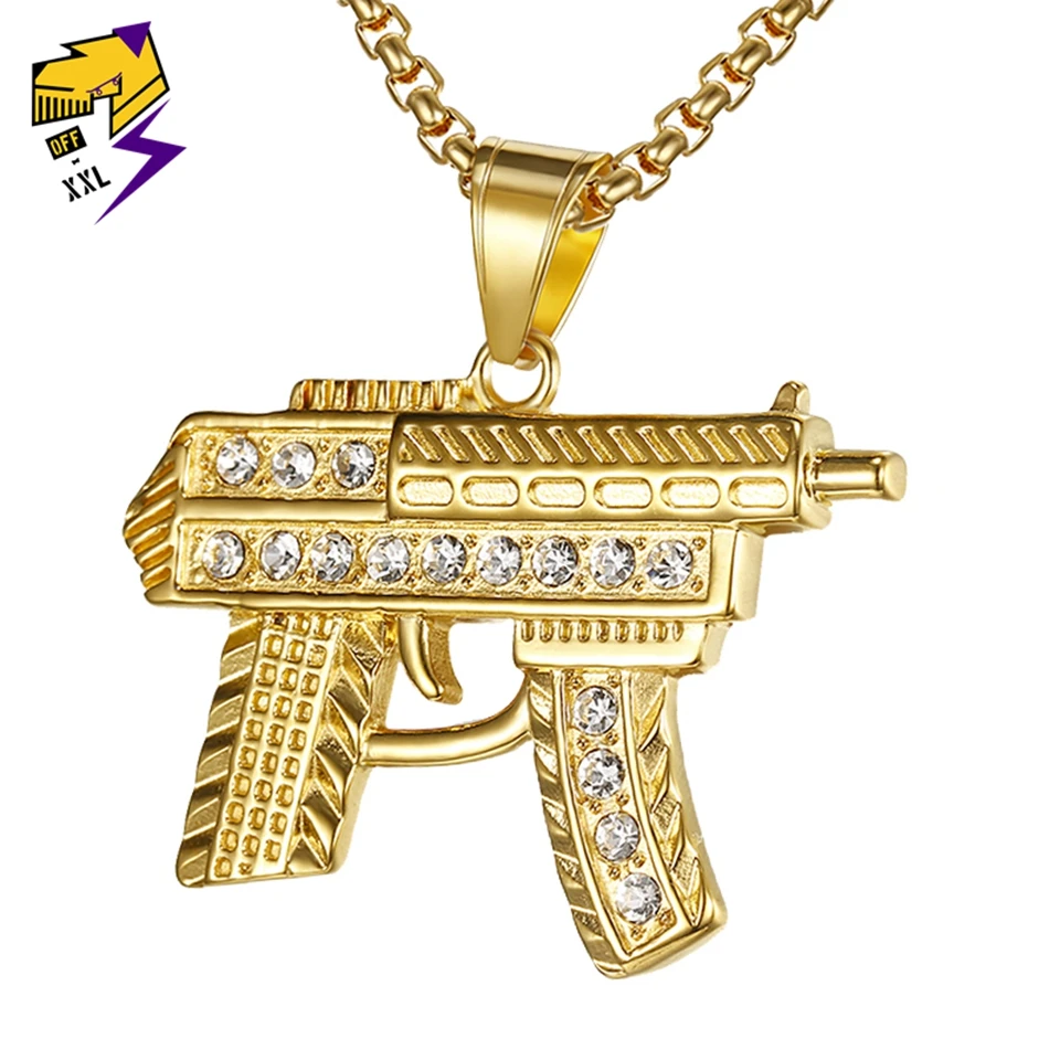 Hip Hop Necklace UZI GUN Necklaces Stainless Steel Gold Color Cool Fashion Pendant & Chain Rhinestone Ice Out Necklace For Men
Hip Hop Necklace UZI GUN Necklaces Stainless Steel Gold Color Cool Fashion Pendant & Chain Rhinestone Ice Out Necklace For Men