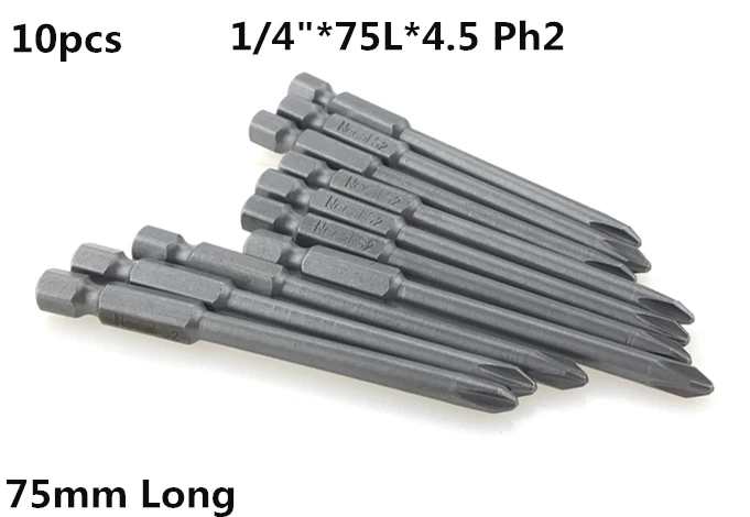 10pcs 1/4"*75L *4.5mm Double-Bit Set Magnetic Electric Screwdriver Bits PH2 Power Tools
10pcs 1/4"*75L *4.5mm Double-Bit Set Magnetic Electric Screwdriver Bits PH2 Power Tools